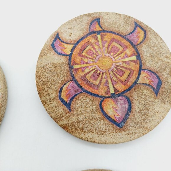 Sea Turtle Stone Coaster Set Of 4 Round Cork Back READ - Picture 5 of 8